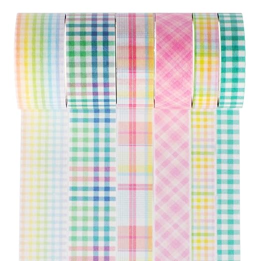 YUBBAEX 6 Rolls Plaid Washi Tape Set Basic Grid Masking Decorative Tapes for Arts, DIY Crafts, Journals, Planners, Scrapbooking, Wrapping (Rainbow Plaid)