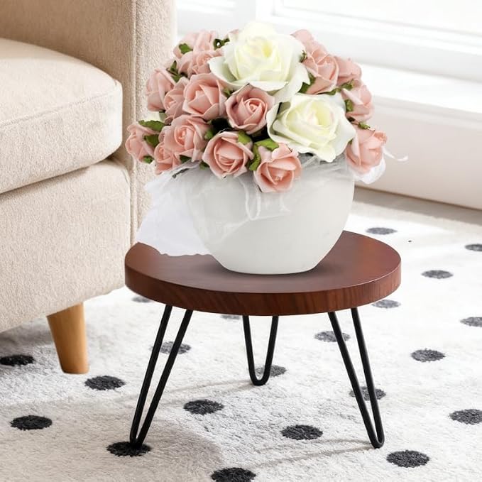 Plant Stands Indoor, Mid Century Wood Planter Stand with Metal Legs, Fits 5 to 13 Inches Pots, Stable Wood Single Small Plant Stool for Living Room, Balcony, Office