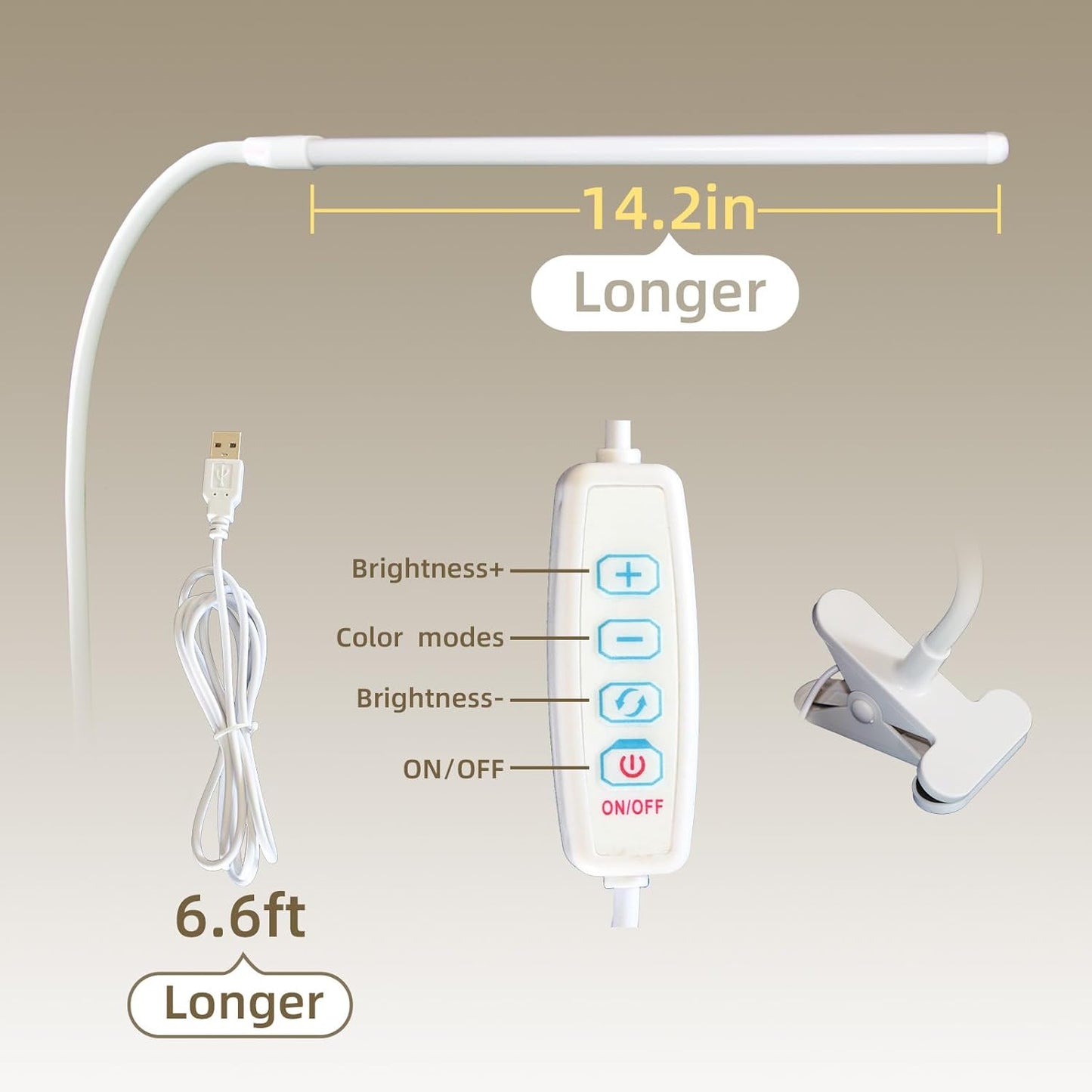 Skiennix Desk Lamp - Flexible Clamp-On Design with 3 Color Modes & 10 Brightness Levels for Kids, Crafts, and Makeup