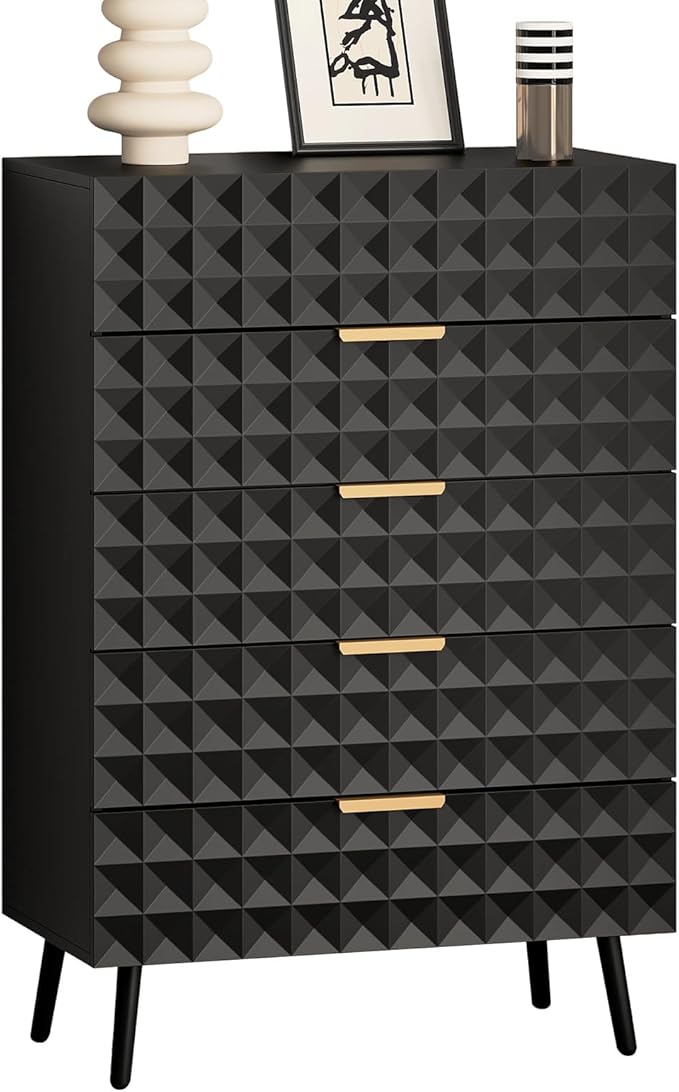 48" Tall Dresser,Chest of Drawers,5 Drawers Dresser for Bedroom,Clothes Storage with Diamond-Shaped