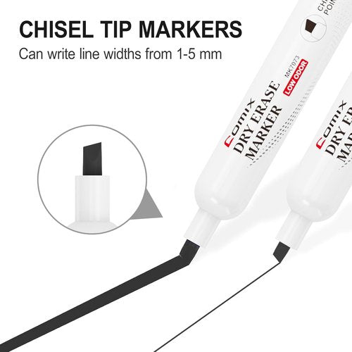 Comix Low Odor Dry Erase Markers - Bulk Black Chisel Tip Markers for Classroom & Office | 36 Pack