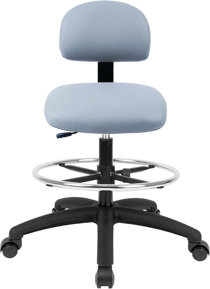 Chair Master FSS Series Square seat Tall (24"-34") seat Height Chair. Vinyl-for Office, Garage, Desk, Shop, Computer, Doctor, Medical, Easy to Clean! 18" Footring (Gray, Tall, Self Braking Casters)