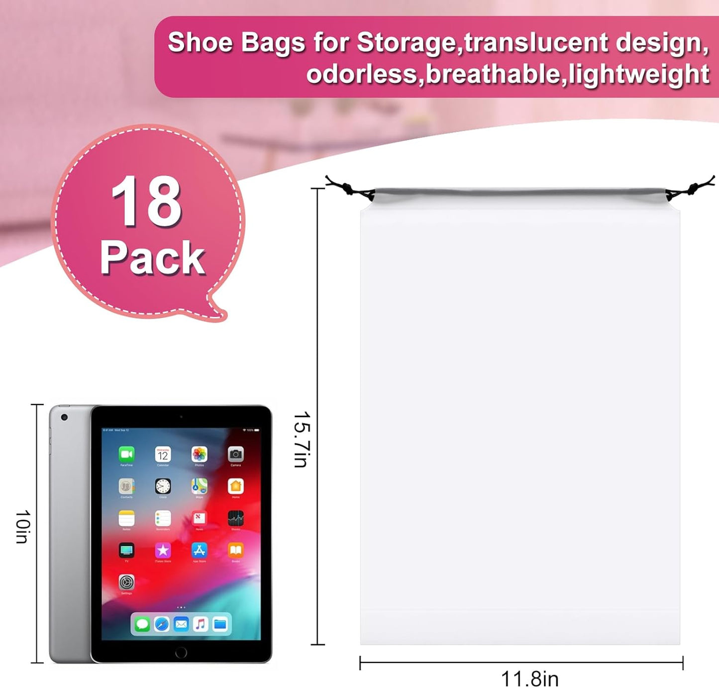 Vivinin Shoe Bags - 18 Pack, 11.8in x 15.7in Storage for Travel Essentials | Ideal for Men & Women