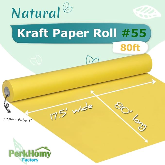 PerkHomy Lemon Yellow Kraft Paper Roll 17.5" x 960" (80') for Gift Wrapping Bouquet Flower Art Painting Craft Writing Packaging Shipping 80GSM 55LB (Lemon Yellow, 17.5" x 80')