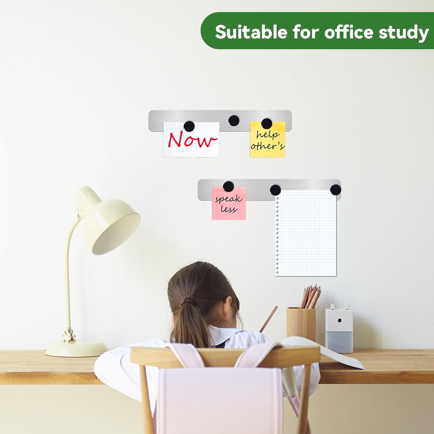 ZDZBLX Magnetic Board Set - Frameless Stainless Steel Strips with Adhesive Backing | 2 Pcs for Home, Office, Kitchen Use, Includes 10 Black Magnets