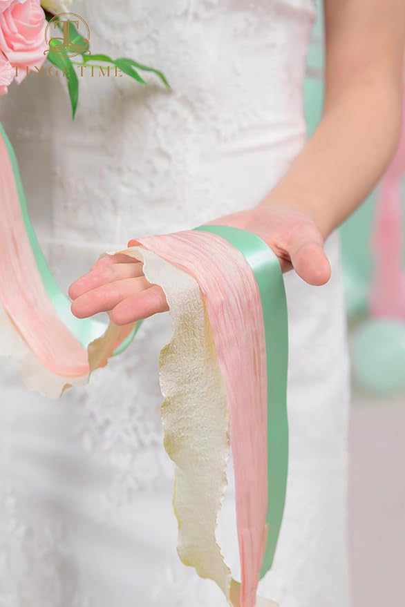 TINGE TIME Wedding Bouquets for Bride, 9 Inch Handcrafted Silk Bridal Flowers Bouquets for Wedding Ceremony, Gift for Bridesmaid, Bouquet for Party Church Decoration,and Romance Gifts (MintGreen&Pink)