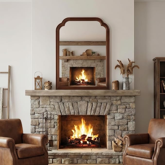 Elountik 20x30 Inch Black Walnut Solid Wood Frame Round Corner Decorative Mirror for Bedroom, Bathroom, Living Room, Entryway Home Decor