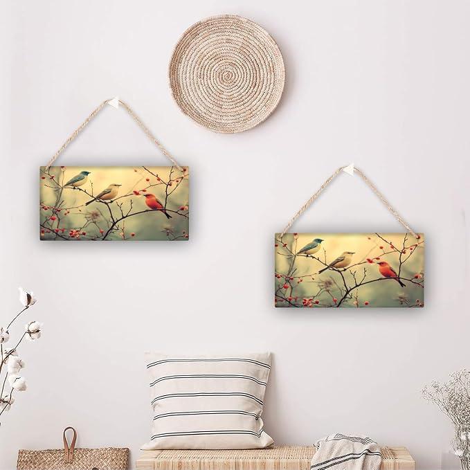 Artistic Retro Bird Wooden Sign, Floral Vintage Art for Home Aesthetics Lovers, 12x6 Inches Wood Decors, Ideal for Boho-Inspired Homes & Garden Spaces