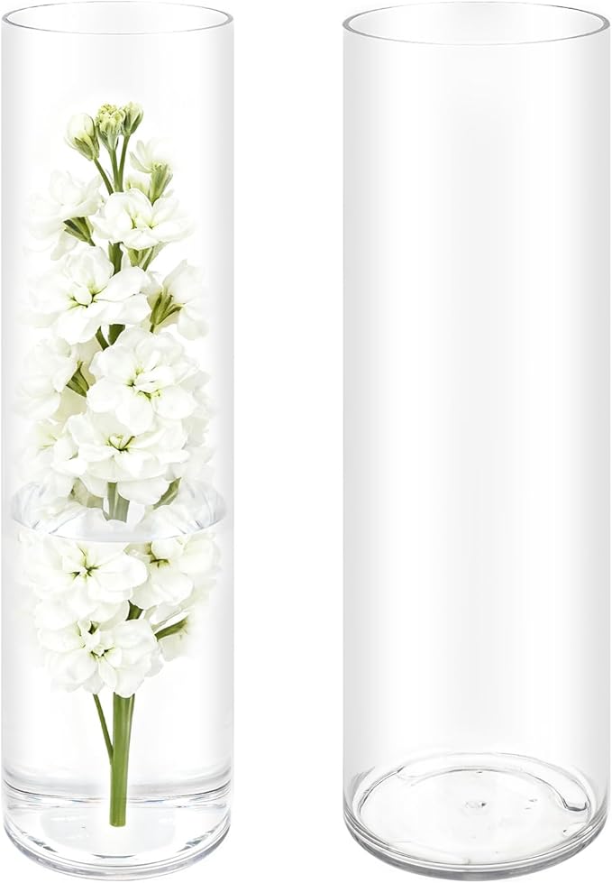 Olrla 2 Sets Tall Transparent Acrylic Flower Vase Height 15.75'', Shatter-Proof Clear Cylinder Vase for Tall Branches Flowers