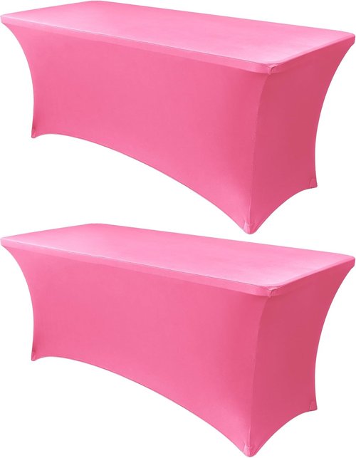 Obstal 6ft Stretch Spandex Table Cover - Fitted Dark Pink Tablecloth for Weddings & Parties | 72L x 30W x 30H Inches, 2-Pack