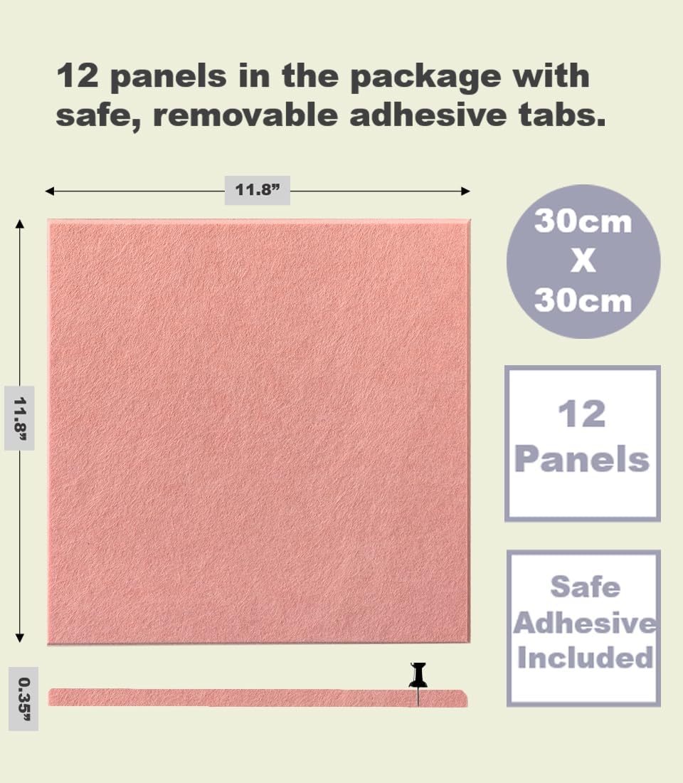 Skiennix Felt Wall Tiles - Aesthetic Bulletin Board Alternative | Large 12-Pack Pink Cork Board for Office & Home