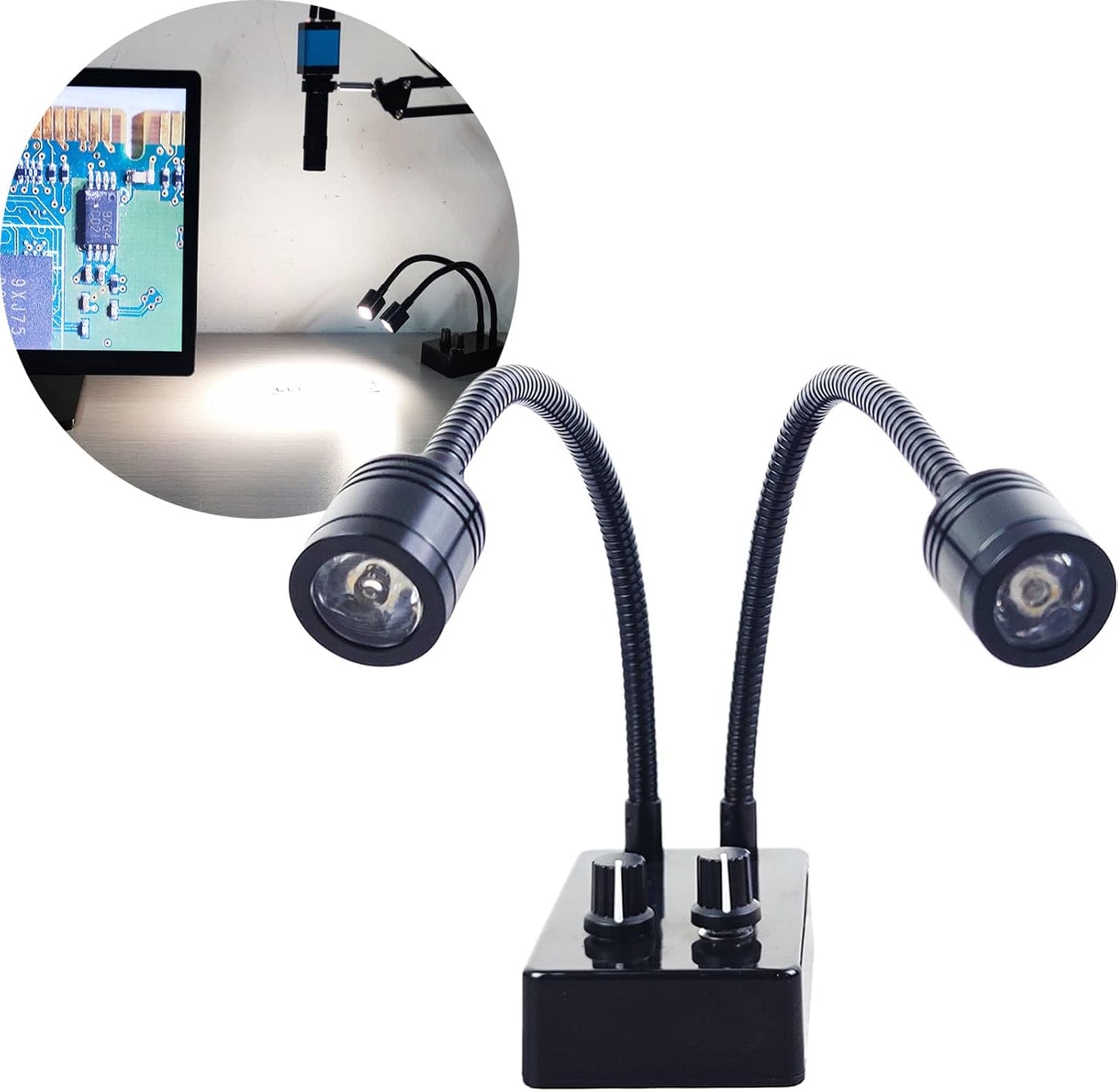 Skiennix Spotlight Microscope Light Source - USB Mini LED Dual Gooseneck Illuminator for Stereo Microscopes | Ideal for Repair & Soldering