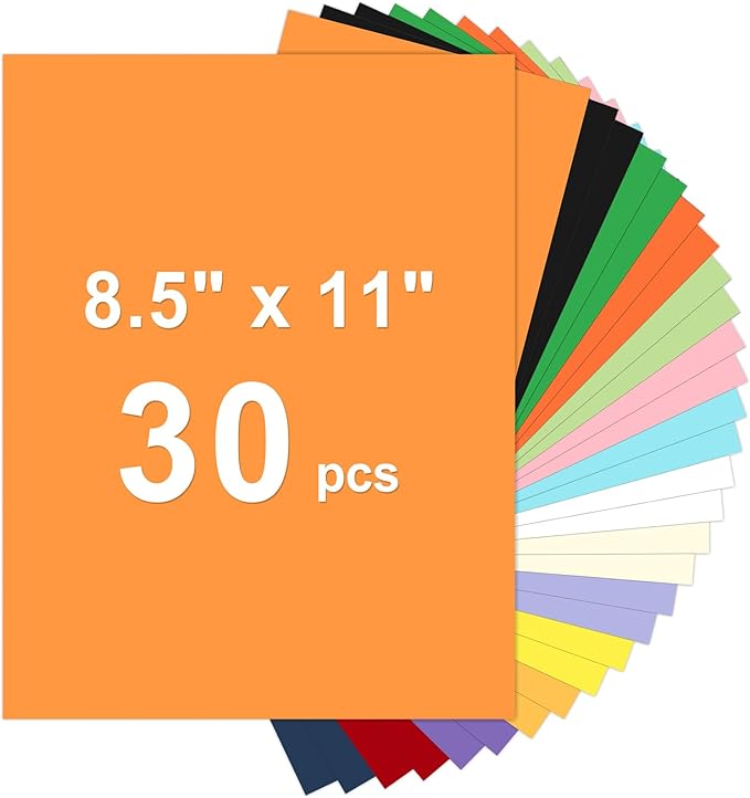 30 Sheets Cardstock 8.5x11, 65lb Colored Card Stock, 15 Assorted Colors Construction Paper, 180gsm Thick Printer Paper for Printing, Painting, Card Making, Kids School Supplies,Party Decorations