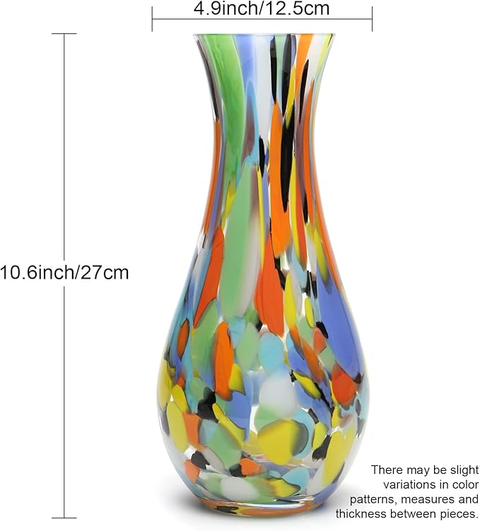 Ca D Oro Colored Glass Vase Confetti Effect Hand Blown Murano-Style Art Glass for Flower, Room Decoration and Centerpiece - Model Nº 83
