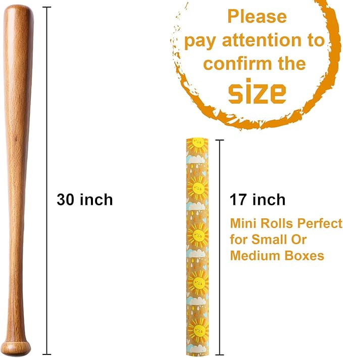 MAYPLUSS Kraft Baby Shower Wrapping Paper, Recyclable Sunshine, Cloud & Heart Design Baby Gift Wrap Paper for Children Birthday, Party, Holiday, Cute Wrapping Paper Mini Roll (17 Inch X 33 Feet)