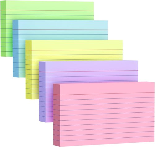 Skiennix 250 Count 3x5 Inch Colored Index Cards - Heavyweight 180gsm Flash Cards for Note Taking