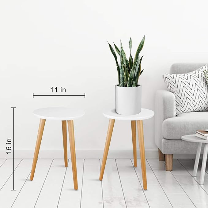 Uneedem Plant Stand Indoor, Mid Century Modern Small Round Plant Table for Flower Pots, 16.5" Tall Plant Holder Wood Stool for Living Room (2 Pack)