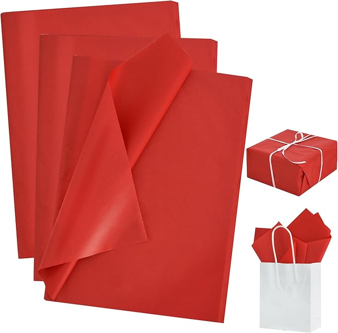 BEISHIDA 100 Sheets Red Tissue Paper Bulk, Wrapping Tissue Paper for Gift Bags, 14 x 20 Inch Gift Wrap for Birthday Wedding Graduation DIY Crafts Holiday Flowers