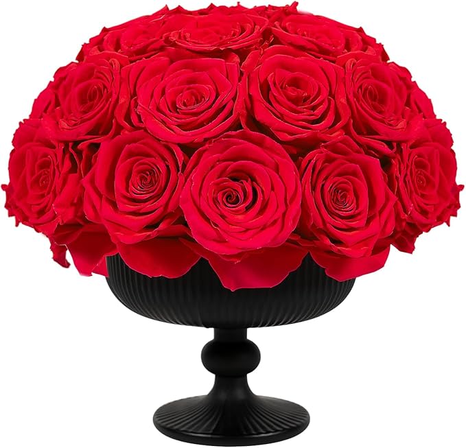 JoyFlower Preserved Flowers Vase Ceramic Decor, Red Eternal Flower Vases for Centerpieces, Forever Flower Decorations for Party Home Wedding Table Living Room Bedroom, Ceramic Flower Vase House Decor