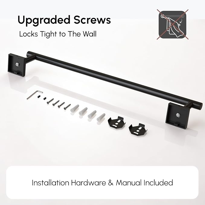 USHOWER Matte Black Towel Bar, 18 Inch Towel Racks for Bathroom Wall Mounted, 304 Stainless Steel Towel Holder with Square Base, Modern Home Decor (Total Length 20 Inch)