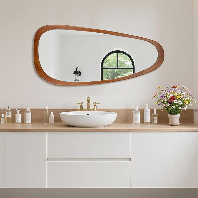 BOMINICA Full Length Irregular Wall Mirror, 48" x 22" Wooden Full Body Dressing Mirror Wall Mounted, Decorative Floor Mirror for Living Room, Bedroom, Entryway, Farmhouse, Home Decor