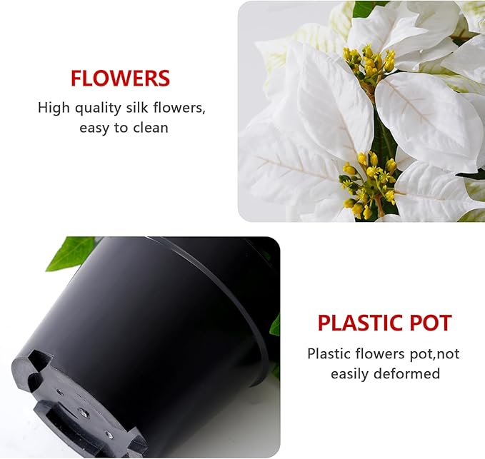 Artificial Poinsettia Flowers - 14Inch Faux Christmas Plant, Cream Winter Flowers for Indoor/Outdoor Xmas Ornament, Porch & Home Garden Decorations