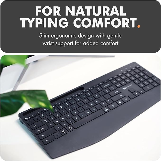 X9 Wireless Keyboard and Mouse Combo (Bluetooth + 2.4GHz) - Quiet, Full Size, Multi Device Keyboard and Mouse Wireless Combo with Wrist Rest, Phone Holder for Windows, PC, Laptop, Mac, Phone