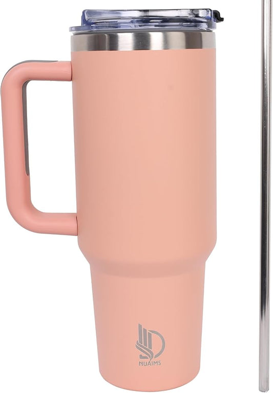 40oz Insulated Tumbler with Handle, Leakproof Straw Lid & Carry Handle - Double Wall Vacuum Insulation Keeps Ice 24 Hours, BPA Free Stainless Steel Water Bottle (Melon)