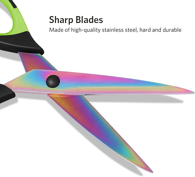 Uaugulft Sewing Scissors, Sharp Titanium Coating Blades, Soft Grip Handle, Multi-Purpose Scissors Set of 3 Suitable for Families, Office, and School Use, Blue Black, Purple Pink and Green Black