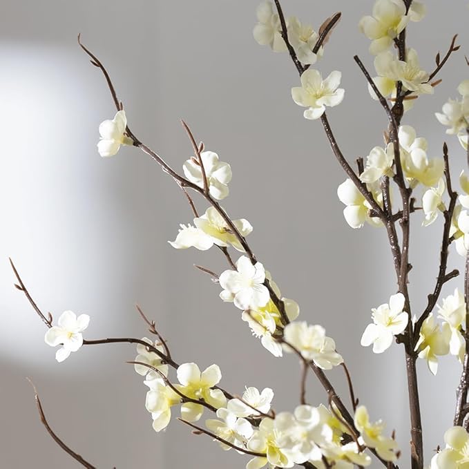 LESING 4pcs Cherry Blossom Flowers Artificial, Fake Silk Cherry Blossom Branches Tall Peach Blossom Flower Stems Arrangement for Wedding Home Office Party Decoration (White -2)