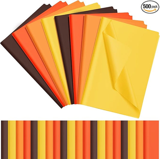 Qilery 500 Sheets Thanksgiving Orange Brown Tissue Paper Bulk Fall Yellow Colored Wrapping Tissue Sheets for Gift Bags 15 x 20 Inch Acid Free Decoupage Paper for Friendsgiving Harvest DIY Craft