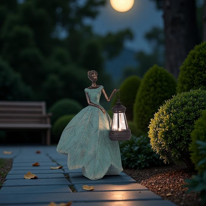 Guichifun Fairy Statues Solar Outdoor Lights - Resin Garden Figurines Decorations for Patio Yard Lawn Decor Housewarming Gardening Gifts for Women Mom 7.4 x 5.3 x 12 Inch