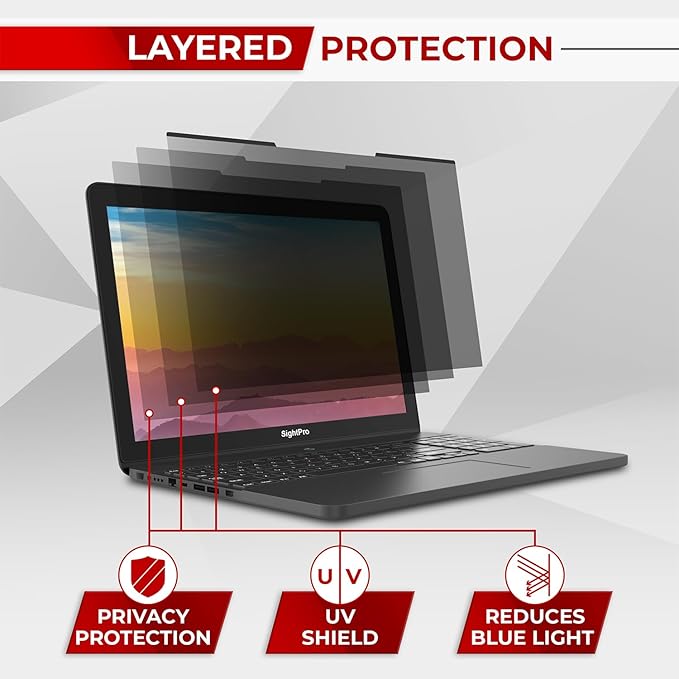 SightPro Magnetic Laptop Privacy Screen 13.3 Inch 16:10 - Removable Computer Privacy Filter Shield and Protector