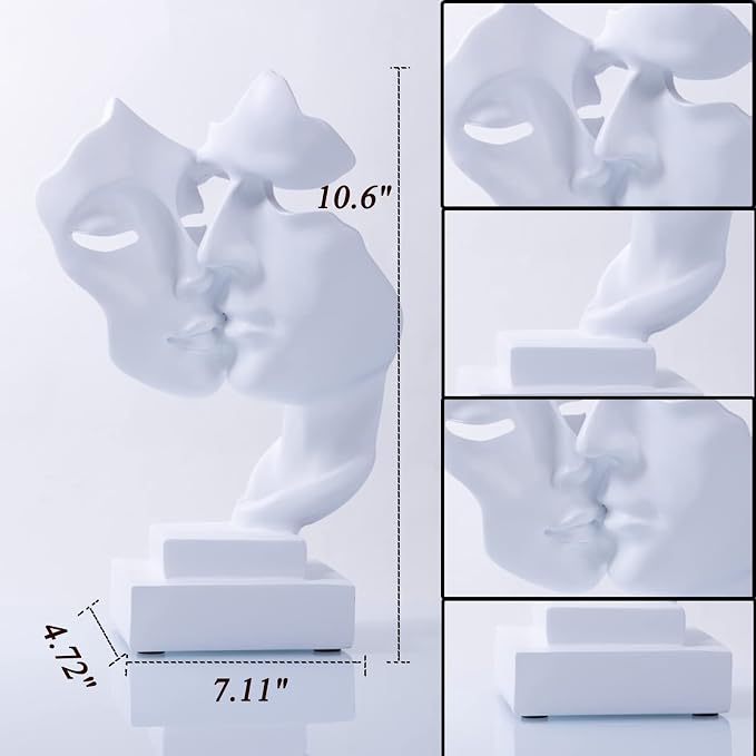 Couples Kiss Sculpture,White Thinker Resin Statue Ornaments,Silence is Gold Abstract Art Figurine,Abstract Style Sculptures,Living Room Desk Decorations,Bookshelf Decorative Objects
