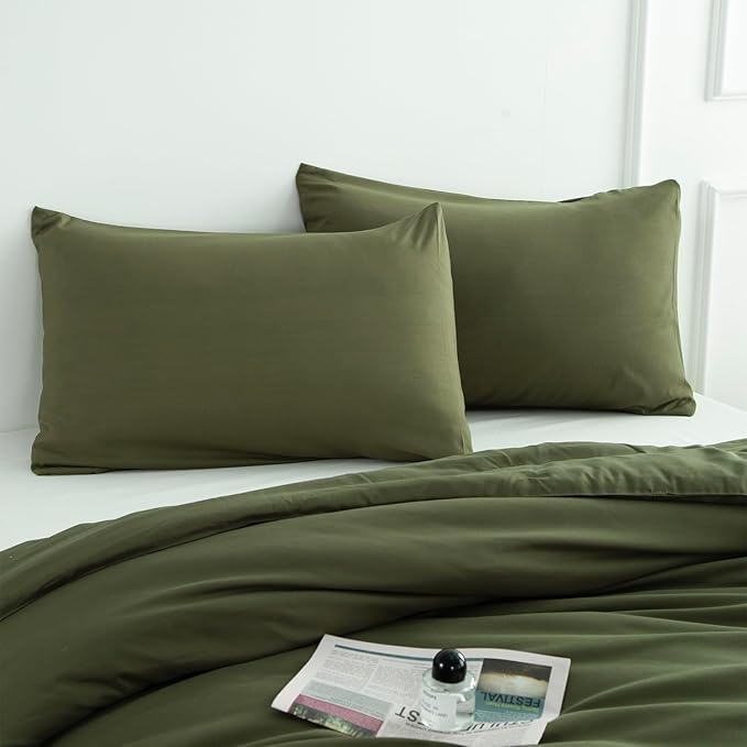 Green Comforter Set Full 3 Pieces Soft Army Green Bedding Comforter Dark Green Lightweight Comforter Set for All Seasons 1 Comforter and 2 Pillowcases