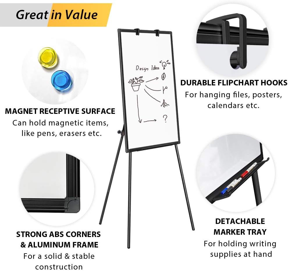 Skiennix Magnetic Dry Erase Easel Whiteboard - Portable, Adjustable Tripod Stand 40 x 28