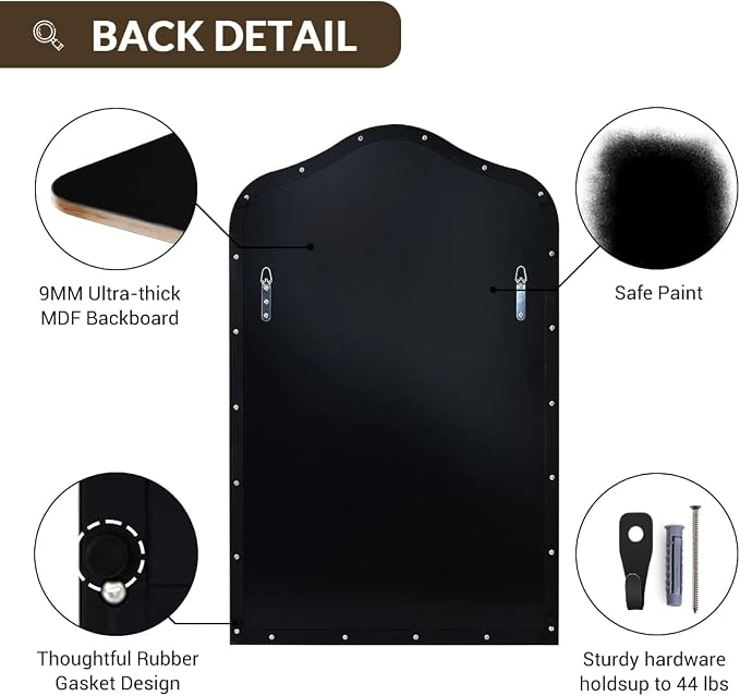 ANDY STAR Scalloped Arched Mirror, 26x38 Matte Black Irregular Wall Mirror for Bathroom Vanity Decorative, for Entryway, Fireplace, Mantel, Rustproof, Stainless Steel Frame