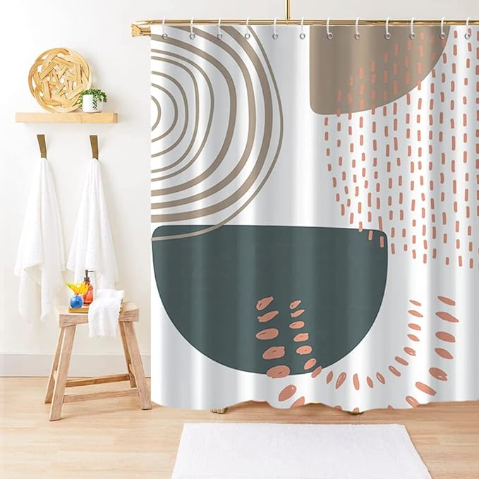 Boho Shower Curtain, Mid Century Modern Abstract Minimalist Beige Neutral Machine Washable Waterproof Fabric Stall Size for Bathroom Decor Bathtub with Hooks 60Wx72H