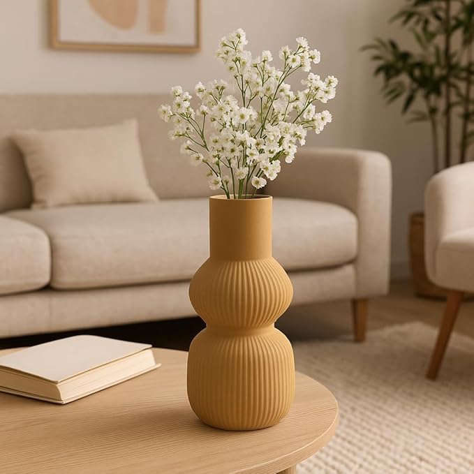Ceramic Vase for Living Room Decor – Home Decor Accent for Bedroom, Table Accent, House, and Room Decor Display – 3D Printed Designed Flower Vase and Office Decor – 15" Brown