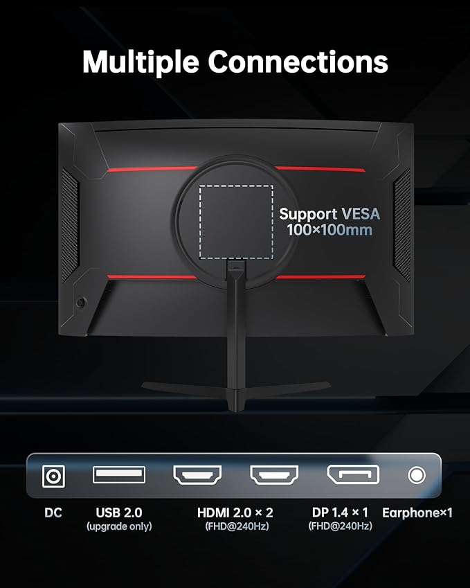 KTC 24 Inch Curved 240Hz Gaming Monitor, FHD 1500R Curved Computer Monitor 1080P, 3000:1 Contrast, Adaptive Sync, HDR, MPRT 1ms, HDMI DisplayPort, Low Blue Light, Tilt, VESA Mount, H24S17P