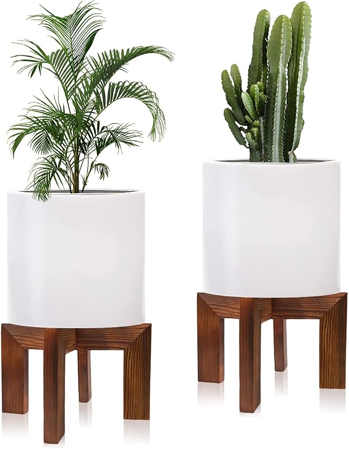 hismocal 2 Pack Wood Plant Stand Indoor Holders for Plants, Sturdy Flower Pot Stands Plants Shelf, Wooden Stool for Patio Plant Stand, Fit 5-18 Inch Variety Flower Pots, Easily Assemble