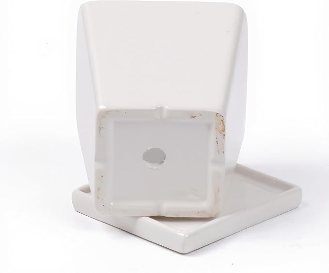 White Ceramic Plant Pots with Saucers, 4 Inch Square Succulent Planter Pots Set of 4, Modern Minimalist Small Flower Pots for Indoor Plants, Cactus, Herbs, Home Office Decor