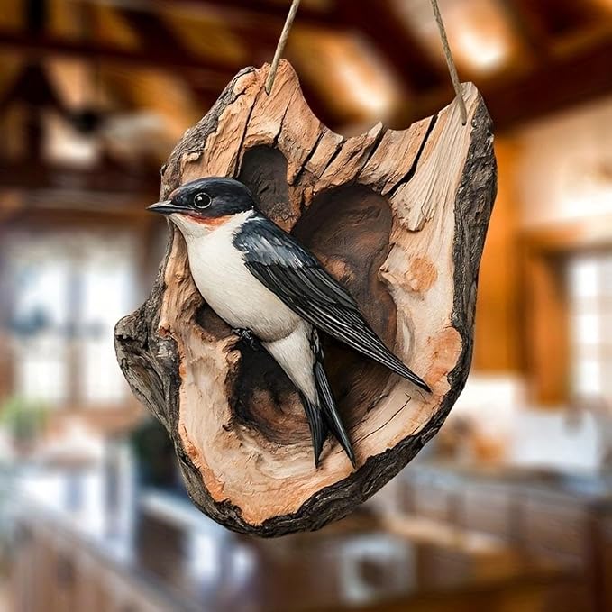 Vintage 2D Bird Wooden Signage, Handmade Boxwood Bird Wall Hanging, Rustic Farmhouse Robin Birds Wall Decor, Garden Flower Birds Market Porch Home Photo Background for Indoor and Outdoor Use