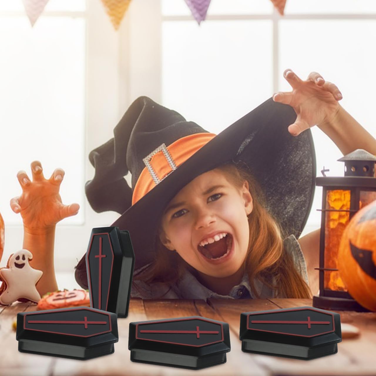 Skiennix Halloween Coffin Box - 10 Mini Black Caskets for Candy & Jewelry Party Favors