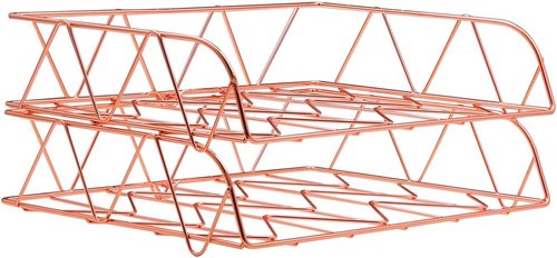 PAG Desktop File Organizer - Metal Stackable Horizontal Letter Tray - Rose Gold, 2 Packs