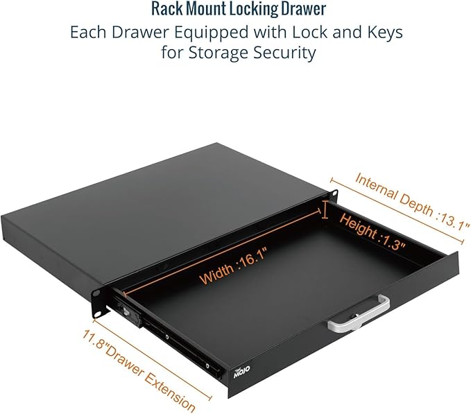Tecmojo 1U Rack Drawer,Rack Mount Drawer for 19in Network Equipment/Server/AV Rack or Cabinet Enclosure,Sliding and Lockable Server Rack Drawer - Load-Bearing 22lb (10kg),with Cable Management Holes