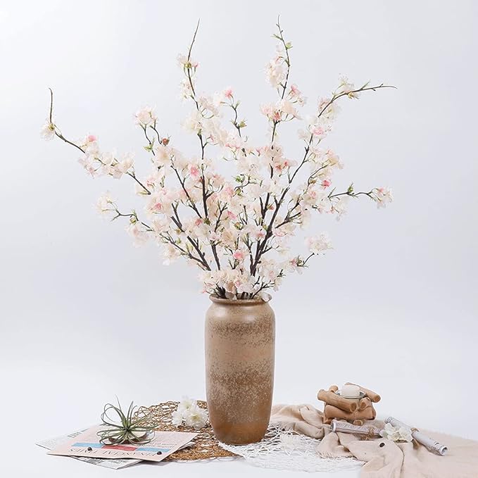 LESING 4pcs Artificial Cherry Blossom Stems,41.4" Realistic Fake Silk Long Stems Artificial Flower Branches for Floor Table Home Wedding Decoration (Light Pink -1)
