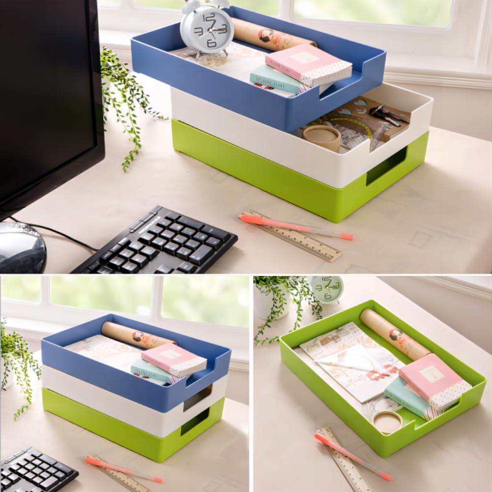 Skiennix Letter-Size Tray - A4 Plastic Desk Drawer Organizer for Office & Home Storage (Blue)