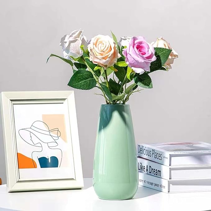 Green Vase,Small Green Ceramic Vase,Simple Sage Green Vase,Mint Green Flower Vases for Home Decor,Perfect for Shelf,Table,Bookshelf,Mantel and Entryway