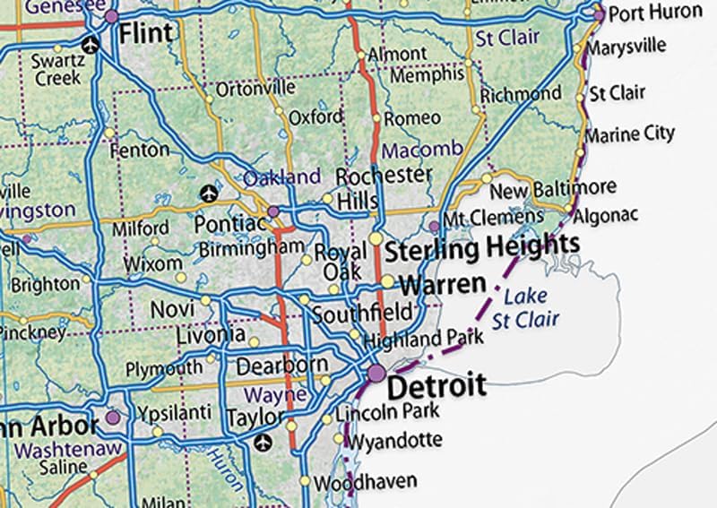 Tiger Moon Michigan State Map - 17.7 x 16.5 Inches, Physical Coated Paper, Blue Ocean Design
